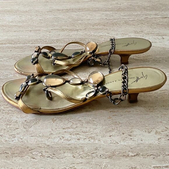 Vintage Giuseppe Zanotti Stone Strap Kitten Heel Sandals - Picture 4 of 9